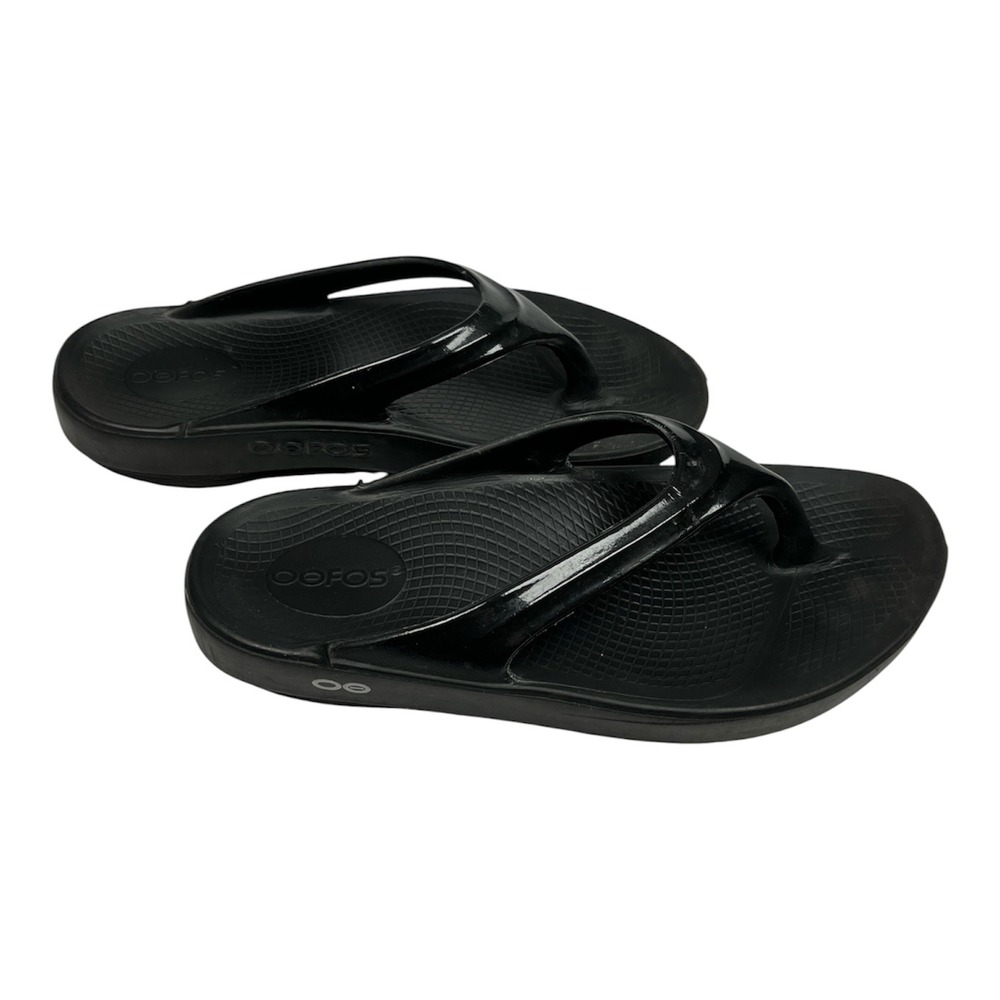 OOFOS Good OOlala Sandal Women 6 Black Glossy Recovery Comfort Flip Flop